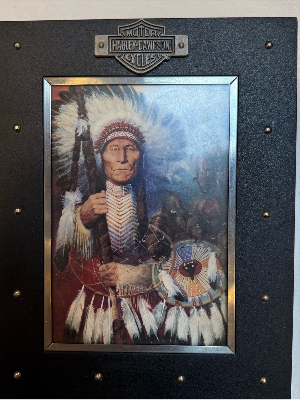 Harley-Davidson Black and Silver Native American Portrait Picture Frame